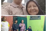 Anto menjemput ibunya, Gim Suyati (atas) di Malaysia setelah perjuangan panjang akhirnya bertemu dan siap pulang ke tanah air, sementara keluarga besar di kampung halaman berpose bersama warga negeri jiran yang membantu mempertemukan keduanya, Selasa (12/5/26). Foto : Dok keluarga