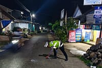 Polisi menunjukkan lokasi kejadian kecelakaan yang merenggut korban jiwa seorang remaja di Jalan Raya Blado (30/6/26). Foto : Istimewa