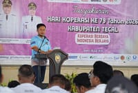 Bupati Tegal Ischak Maulana Rohman menyebut dari 776 koperasi, 143 tidak beroperasi dan pihaknya mendorong dilakukan pembinaan serta pendampingan agar kembali aktif, Sabtu (25/7/26). Foto : Istimewa
